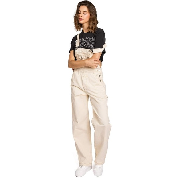 NWT Lana Roux 90’s Retro Revolt Dungaree Chino Twill Overalls -Size L-Color Sand - Picture 1 of 10